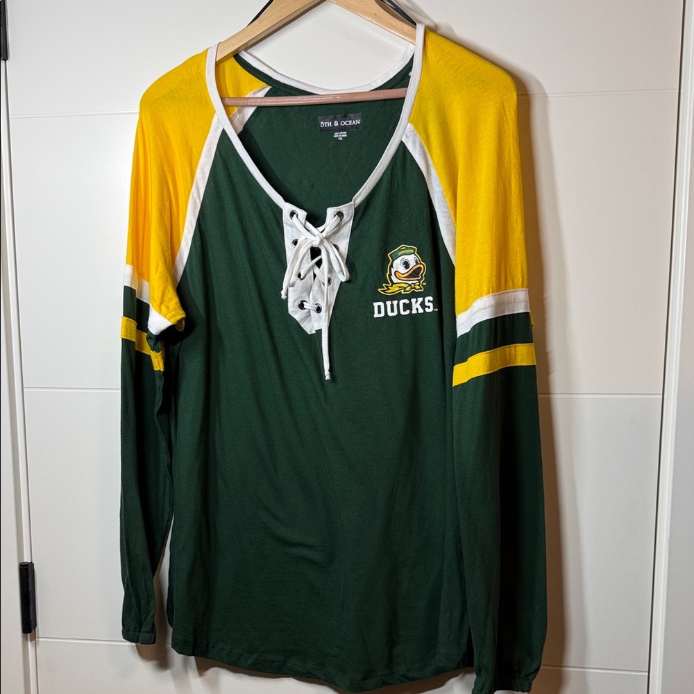 University of Oregon Ducks Shirt by 5th & Ocean Green and Yellow Long Sleeve Tee